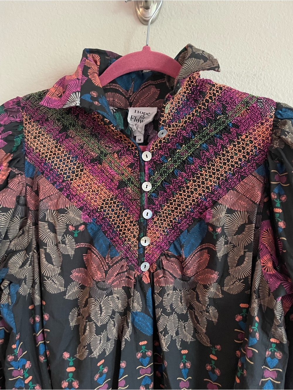 Hope for Flowers by Tracy Reese Floral Puff-Sleeve High Neck Blouse Size M - Picture 6 of 9